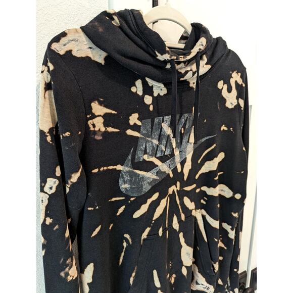 Nike Womens Bleach Tie Dye Hoodie XL High Neck Black Lightweight Blue Tag Grunge - Picture 5 of 16
